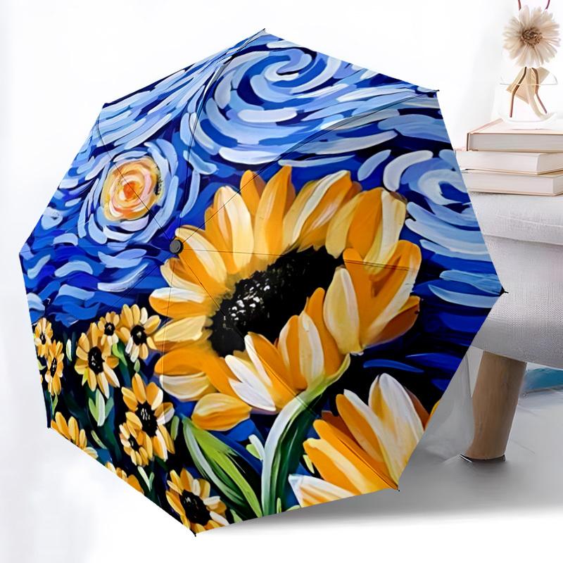 1pc Sunflowers Automatic Opening/Closing Umbrella with Operation & Windproof Canopy - Folding Design, Holiday Gift Yy260225181