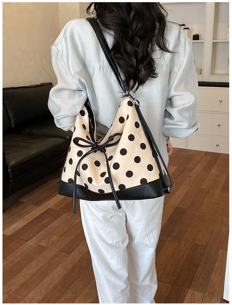 2026 New Style Women's Polka Dot Canvas Tote Bag - High-End Summer Commuting Accessory