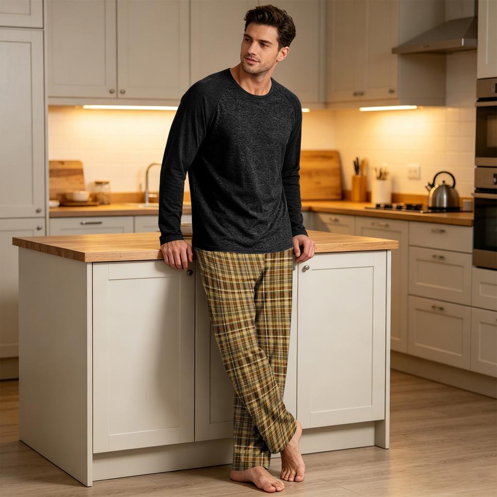 Men's Pajama Set Long Sleeve Sleepwear Loungewear for Nighttime and Relaxing at Home