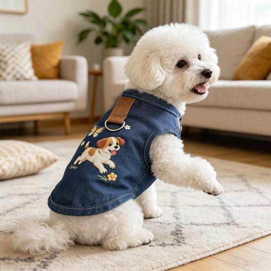 Dog Clothes for Small Medium Dogs Summer Dog Denim T Shirt Soft Breathable Pullover Puppy Costume with Leash Ring