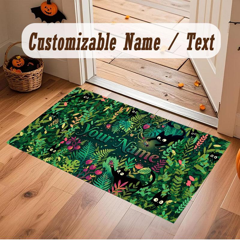 Mushroom Forest Theme Crystal Velvet Floor Rug Personalized Custom Name Text Warm Carpet Home Decoration