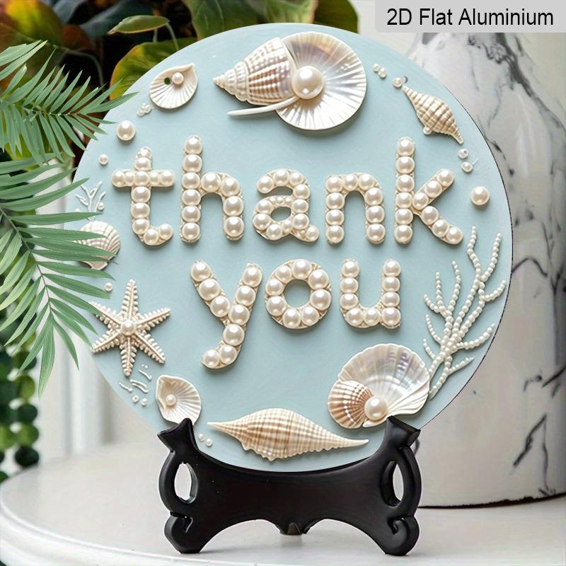 2D Flat Retro Aluminum Wall Stickers In Various Sizes. "Thank You" Sign Featuring Ocean Pearls, Seashells, and Starfish. A Perfect Home Decoration