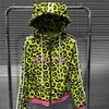 Yellow Leopard Print Devil Horn Hoodie Zip Jacket Unisex Y2K Streetwear