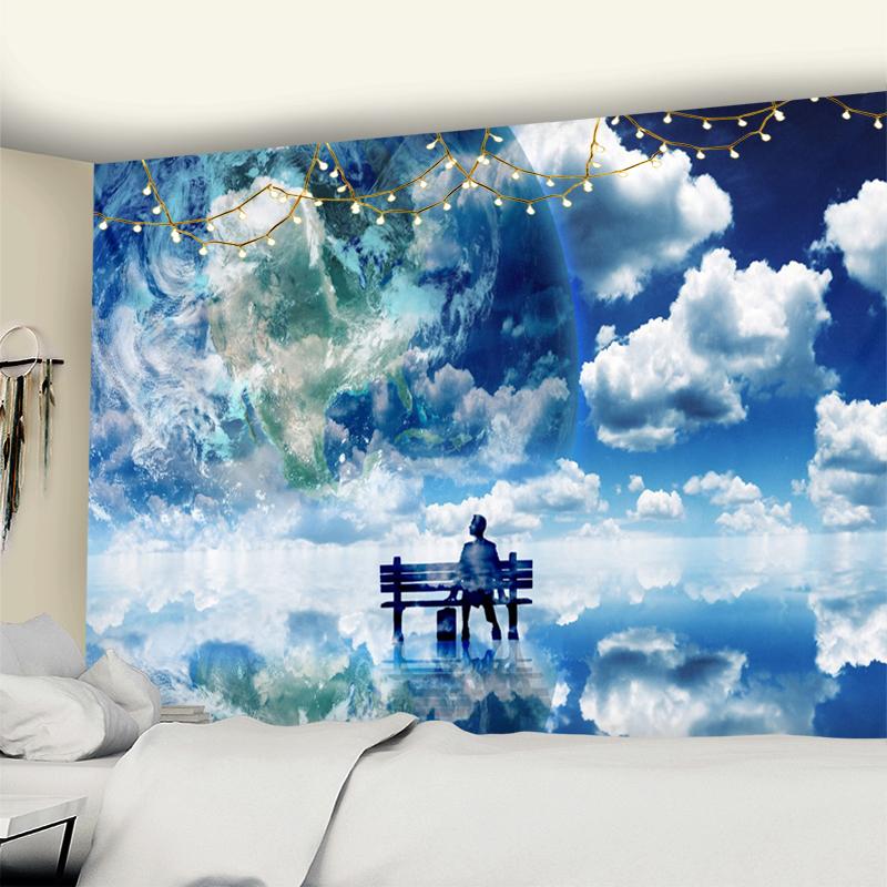 Oameni și pământ tapiserie agățat de perete artă proaspătă simplă, singuratic, boemă, decor de fundal pentru sufragerie, pânză din poliester