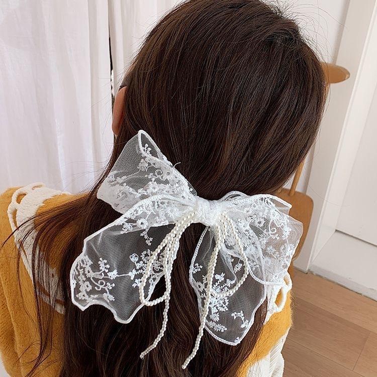 Lace Pearl Bow Bachelorette Party Hair Clips Bridal Shower Hair Hen Wedding Bridesmaid Favors Supplies Photo Props