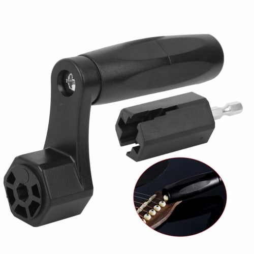 2-in-1 Guitar String Winder, Black ABS Plastic, Bridge Pin Peg Puller, Non-Slip String Head, Removable Drill Bit for Smooth Rotation