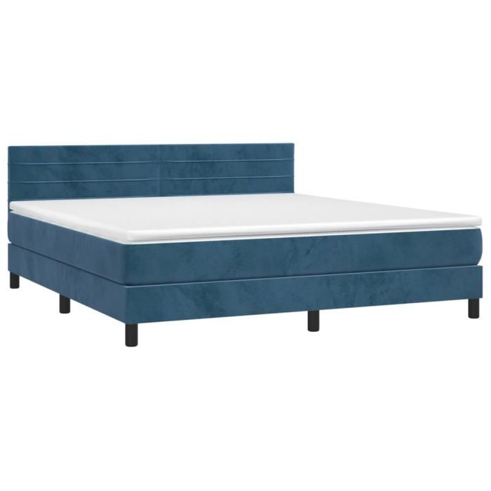 3141381 vidaXL Lit à sommier tapissier et matelas Bleu foncé 180x200cm Velours
