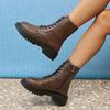 Autumn New Mid Length Boots Black Anti Slip Trendy Footwear Fashion Laceup Boots Ladies Thick Heeled Casual Shoes Botas