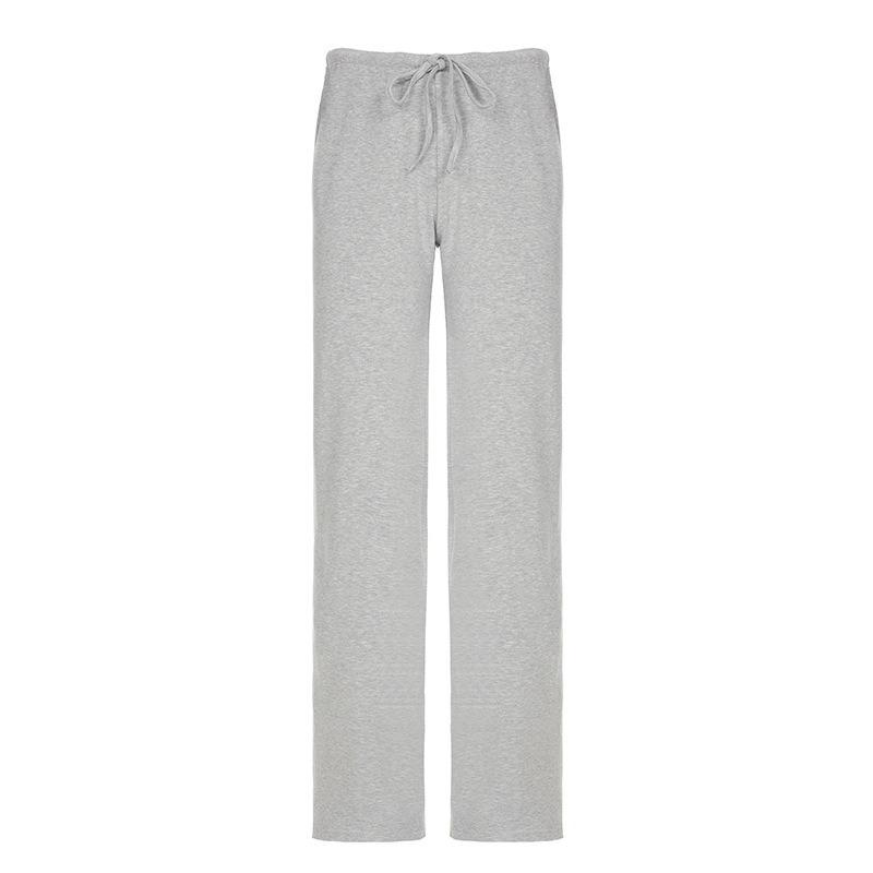 Solid Fleece Laced Long Sleeve Top High Waist Straight Casual Two Piece Set For Women
