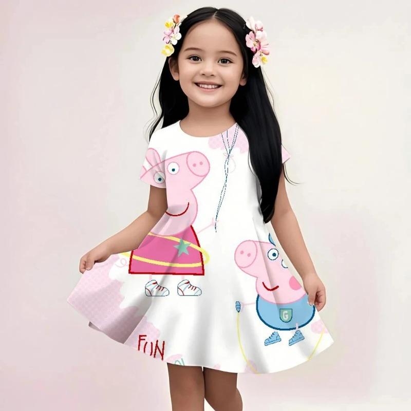Peppa Pig Sleeveless Sundress Kids Girls Summer Cute Cartoon Print Casual Loose Soft Lightweight Breathable