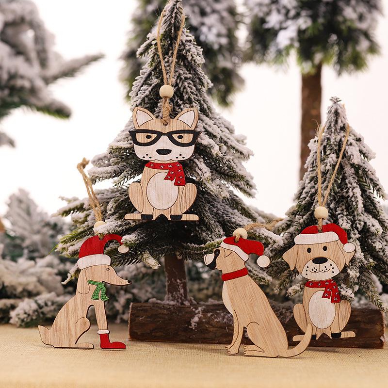 Car Ornaments Small Christmas Tree Hanging Wooden Pendants Elk Cartoon Animal Ornaments 2025 New Christmas Holiday Decorations