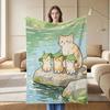 Cozy Cute Kitten Blue And Pink Background Blanket Lightweight Flannel Digital Printing Fleece Blanket For Sofa Office