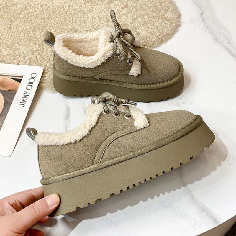 Pantofi Casual Retro pentru Femei, Culoare Solidă, Călduroși, Groși, Păroși, cu Talpă Joasă, Modă de Iarnă, Versatili, de Pluș, Confortabili, Groși, din Bumbac