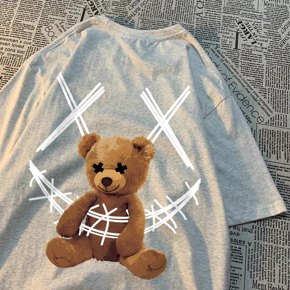 Trapped Brown Bear Pattern Men Women T-Shirt Couple Quality T-Shirts Summer Loose Tee Clothing Vintage Cotton Tops Couple