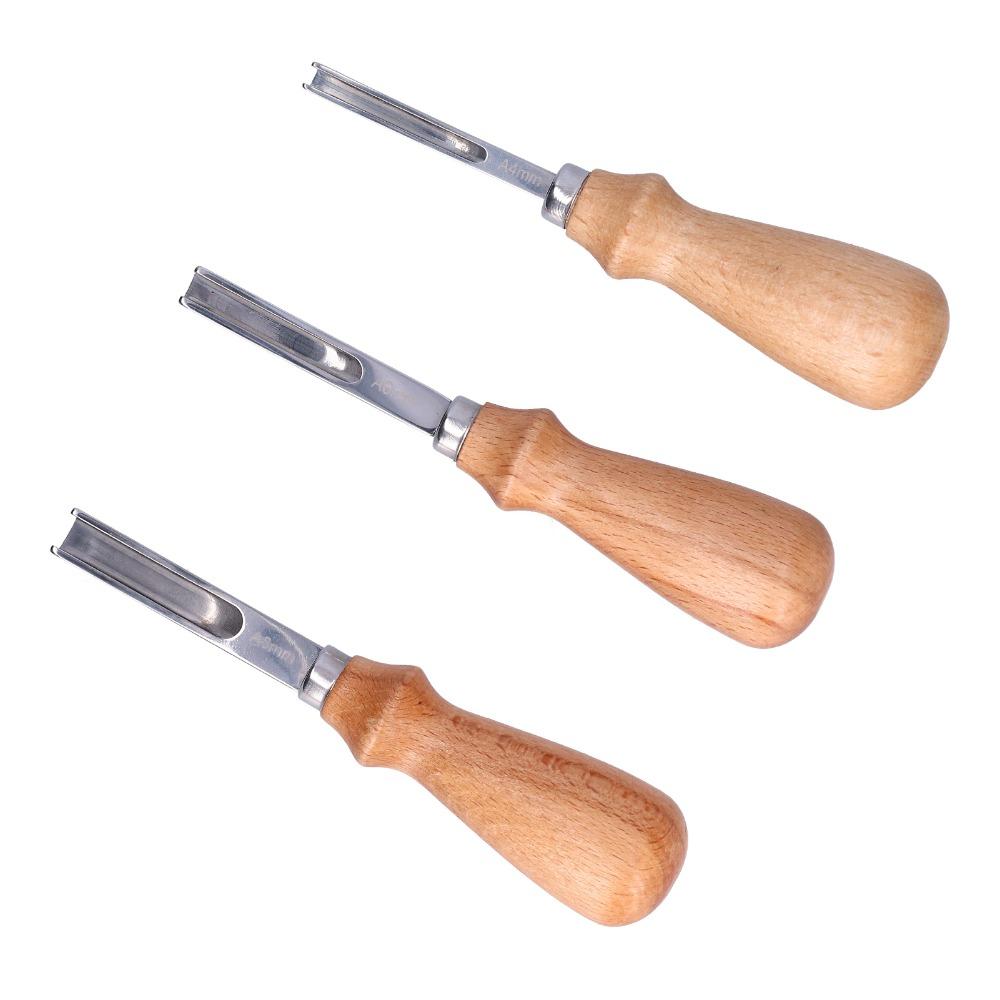 3pcs Wooden Handle Edge Skiving Tool Wide Mouth Leathercraft Trimmer Leather Crafting