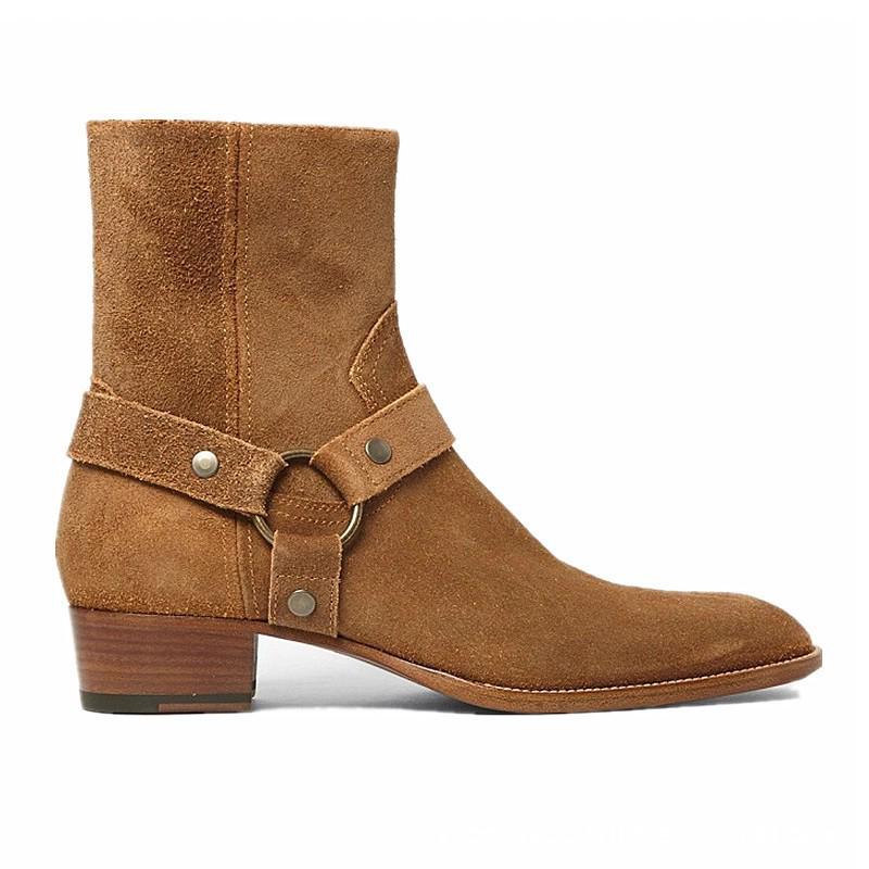 Men s Genuine Leather Pointed Toe Chelsea Boots - High Top Matte Denim Trendy Style 41 оранжевый
