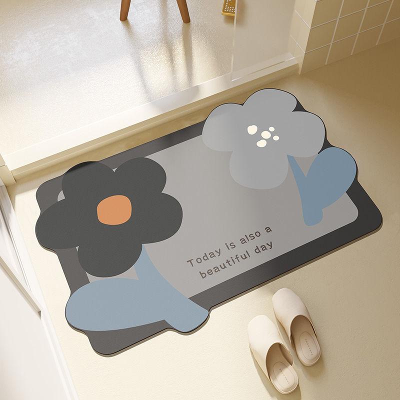 Bathroom absorbent floor mat, toilet diatom mud absorbent mat ins wind resistant dirt non-slip waterproof toilet entry floor mat