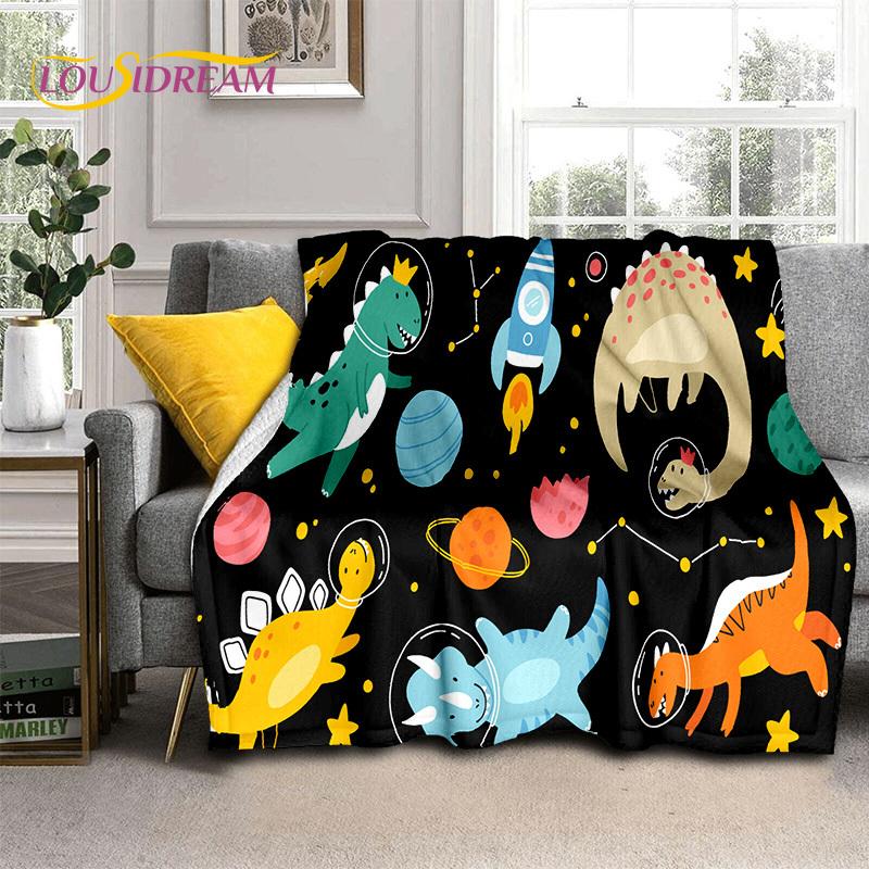 3D Uroczy Dino Kreskówkowy Dinozaur Kosmos Dzieci Miękki Flanelowy Koc na Łóżko Sypialnię Sofę Piknik, Koc do Rzucania na Zewnątrz Rekreacja