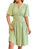 2024 Spring/Summer Women's V-Neck Waist-Cinching Flared Sleeve Dress