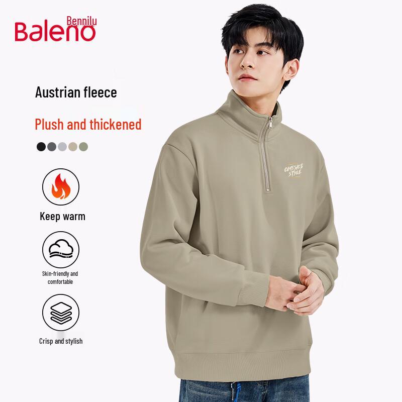 Baleno Unisex Letter Print Fleece Lined Pullover Sweatshirt