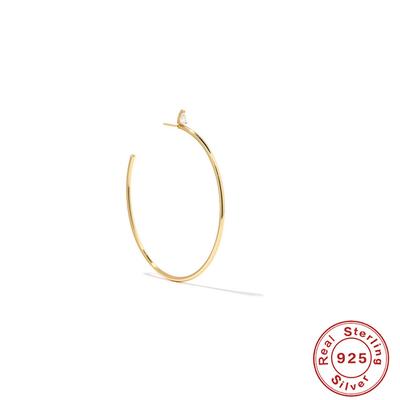 S925 Sterling Silver Glossy Earrings Niche Design C-Shaped Diamond-Set Exaggerated Texture Ear Buckle Silver Earrings Women