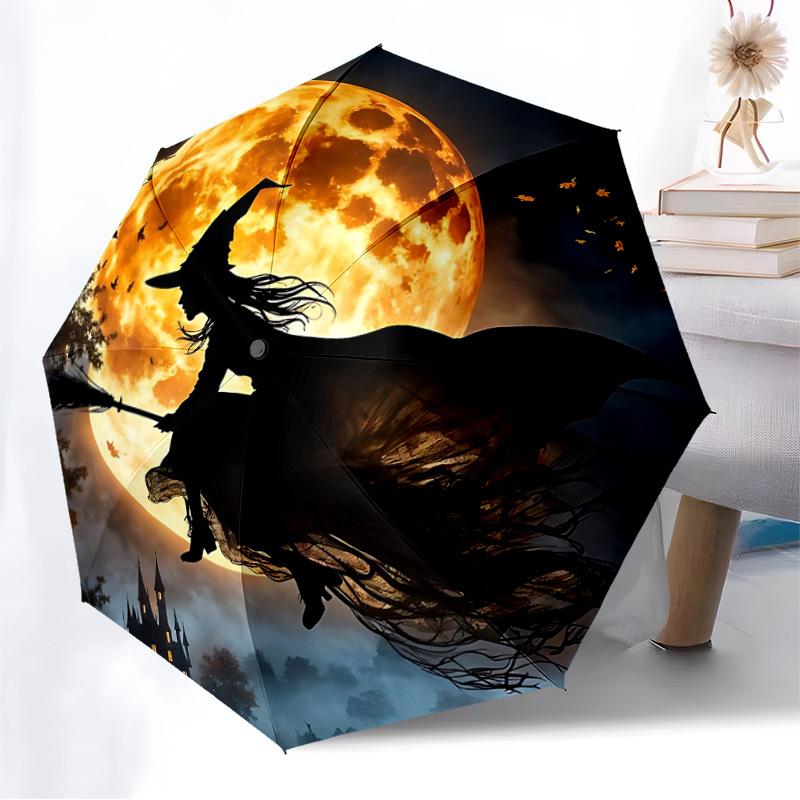 1PC Moon Witch Automatic Folding Umbrella - Compact 8-Rib Design, Durable Plastic & Iron, Lightweight for Outdoor Daily Use, Festive Gift044