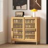Bamboo Shoe Cabinet for 16 Pairs, 2 Sliding Doors, Adjustable Shelves, Natural Wood