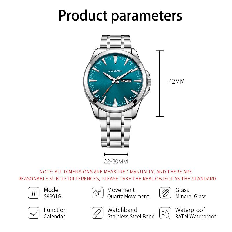 Mens Sinobi Top Watches Brand Luxury Quartz Men Calendar Watch Waterproof Sport Wrist Watch Men Stainless Steel Male Clock