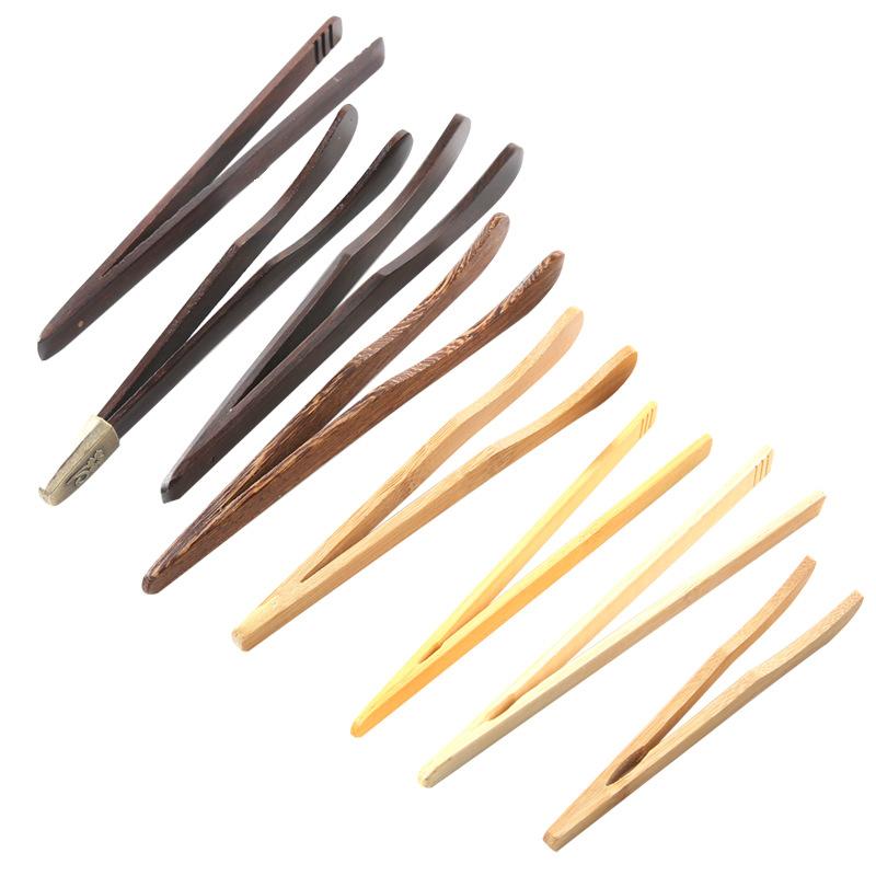 7 Styles Bamboo Wood Tea Clip Ebony Food Tongs Barbecue BBQ Bread Clamp Fruit Salad Non-slip Clip Tongs Tea Ceremony Accessories
