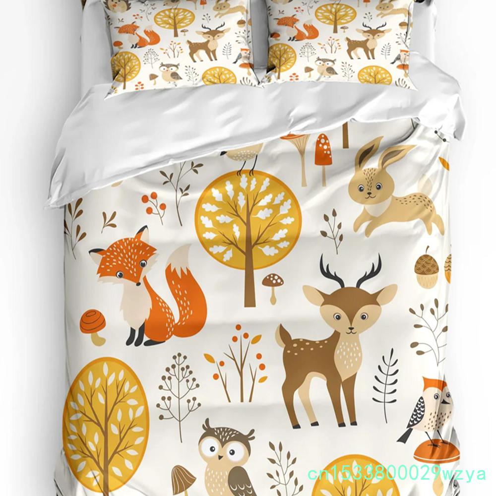Forest Animal Deer Birch Maple Grass Duvet Cover With Pillow Case Custom 3pcs Bedding Set Quilt Cover Double Bed Home Textile