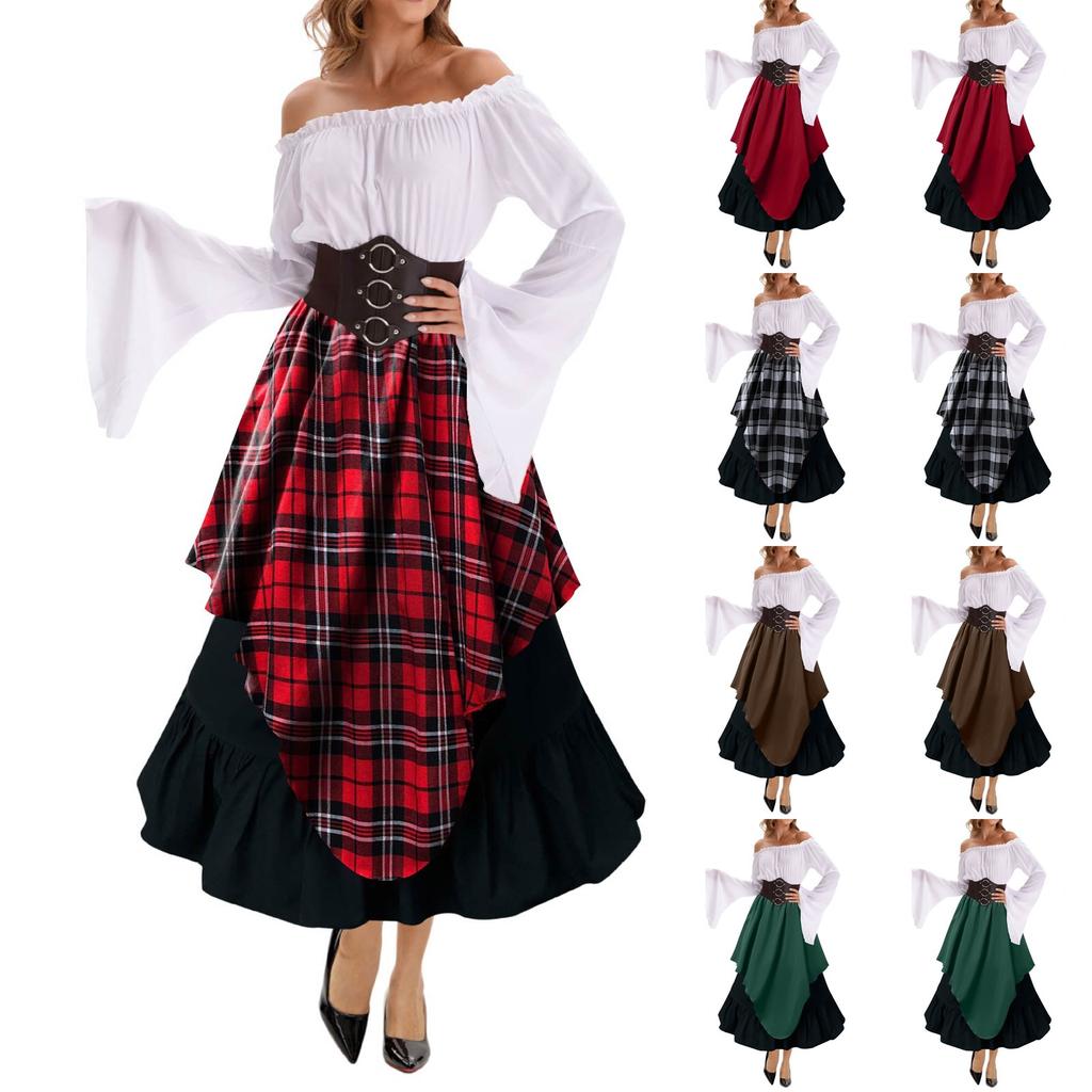 Women's Fashion Retro Big Hem Skirt Solid Color Elastic Waist Irregular Skirt