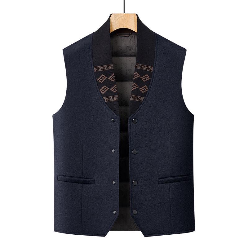 Men's 2025 Winter 100% Wool Tweed Down Vest - White Duck Down, Business Casual Style
