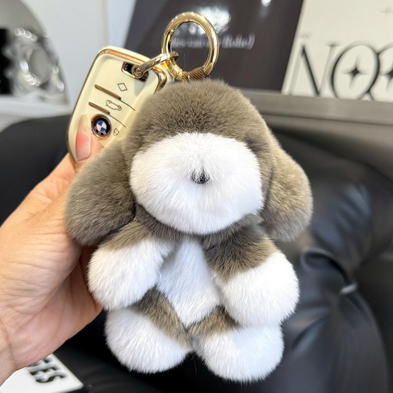 Real Natural Mink Fur Puppy Keychain Pendant Cute Dog Doll Toys Keyring Handbag Charm Ornament Pompom Plush Jewelry Gifts