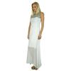 Bimba Women White Long Maxi Dress Half Lined With Beaded Neckline