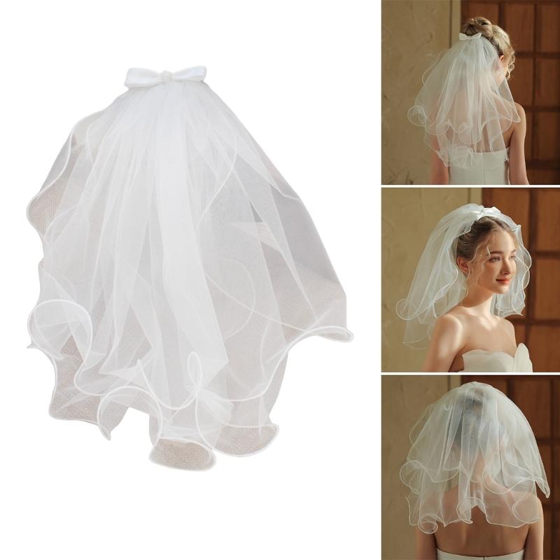 Bowknot Veil for Bride Bridesmaids Wedding Ceremony Veil Wedding Dress Headpiece for Bachelorette Party Bridal Shower