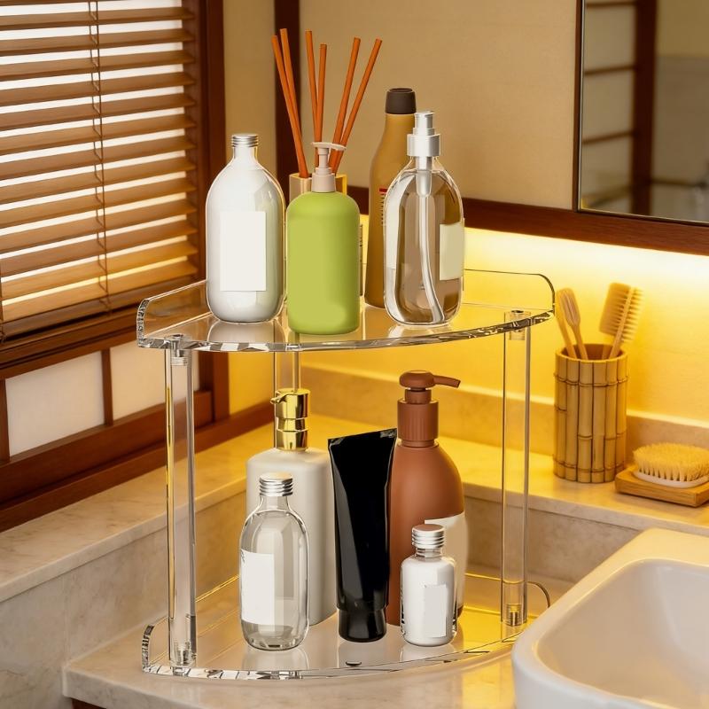 Acrylic Organizers Shelf Two Levels for Efficient Storage in Small Corner Easy to Assemble and Cleaning