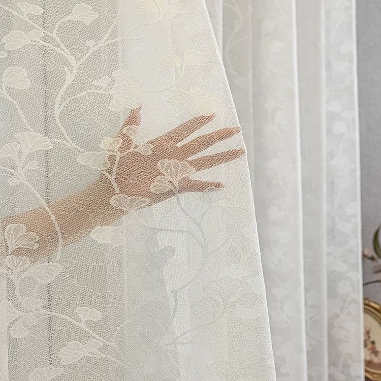 1pc Luxurious Modern Romantic European-Style Jacquard Yarn Curtain - Soft, Sheer, and Breathable Fabric for Bedroom and Living Room Home Decor