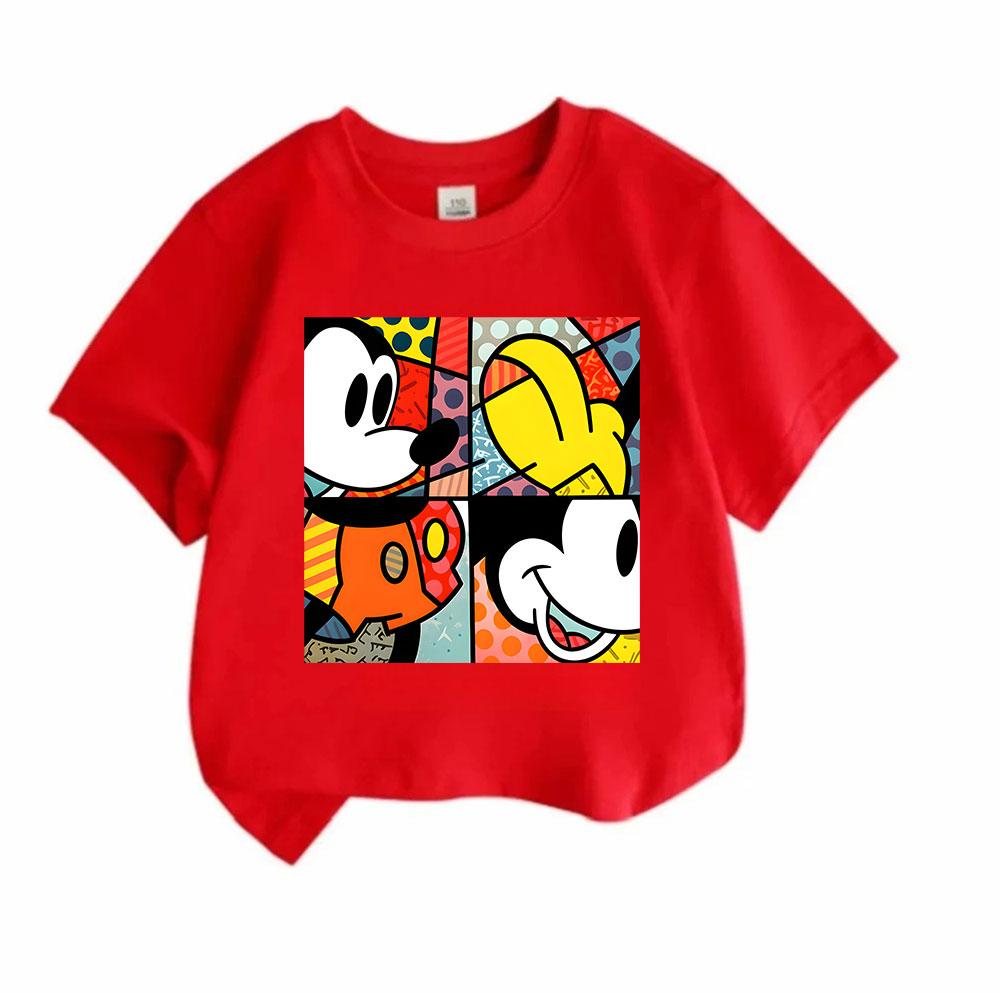 Kids Boys Girls Crew Neck Short Sleeve 100% Cotton T-shirt, Cute Cartoon Mouse Pop Art Print Casual Soft Breathable Summer Basic Tee for Children Dail