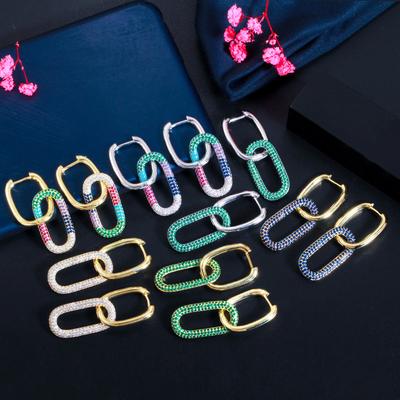 Hip Hop Geometric Vintage Earrings Microencrusted Zircon Diamond Double Ring Lock Earrings Stud Earrings