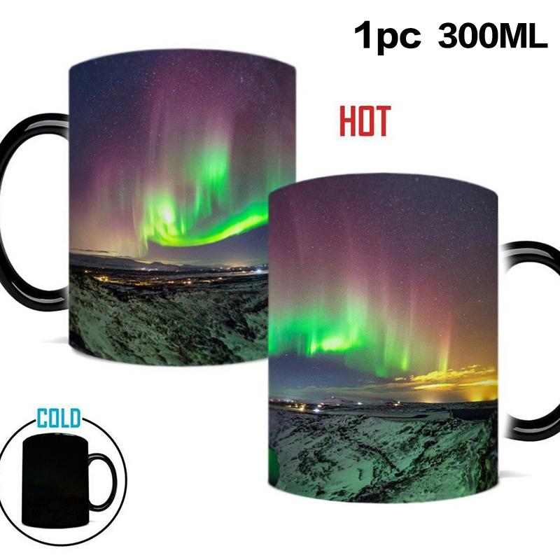 Color-Changing Mug When Heated Aurora Borealis Temperature Sensing Mug Color-Changing Ceramic Coffee Mug Water Mug 201-300ml