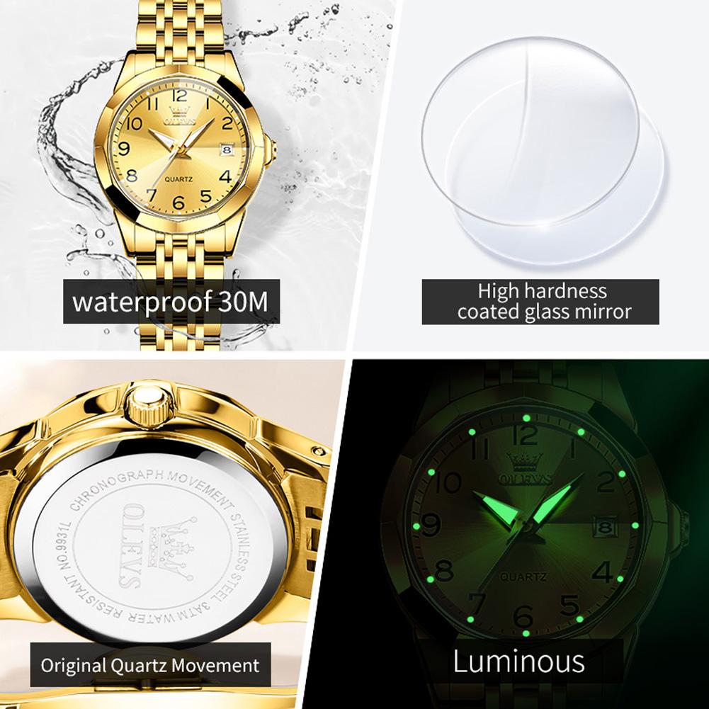 OLEVS Luxury Gold Steel Ladies Watches Fashion Casual Luminous Waterproof Quartz Women's Watches Dress Clock Reloj Mujer