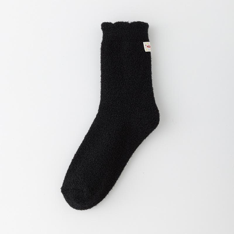 

Australian Fleece Socks for Women s Autumn and Winter, Thickened and Fleece Warm Mid-calf Socks, Fabric Label Fleece Socks, Long Socks, Floor 1 pair чёрный