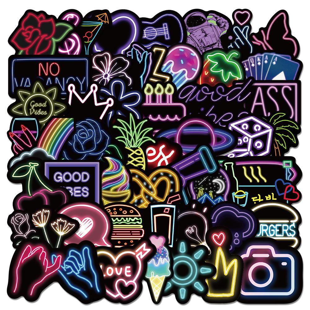 50Pcs Neon Light Cartoon Graffiti Stickers DIY Phone Guitar Laptop Notebook Suitcase Cup Waterproof Sticker Decals