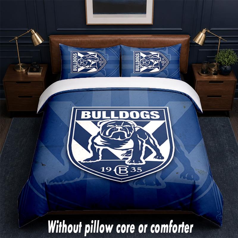 Canterbury-Bankstown Bulldogs Design Bett Bettwäsche-Set 1 Bettbezug + 2 Kissenbezüge Weiche Atmungsaktive Haushalts-Bettwäsche