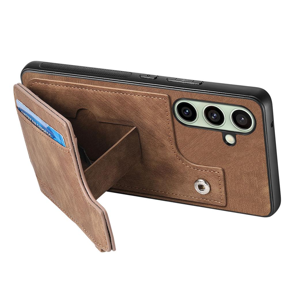 For Samsung Galaxy S24 FE Case Zipper Card Holder Kickstand Leather + PC + TPU Phone Cover