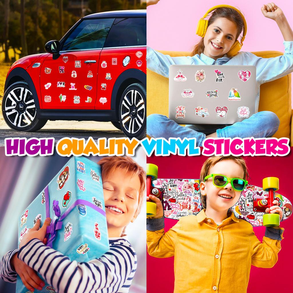 50 PCS Valentine Romantic Stickers - Cute Love Decals for Suitcase, Notebook, DIY Crafts