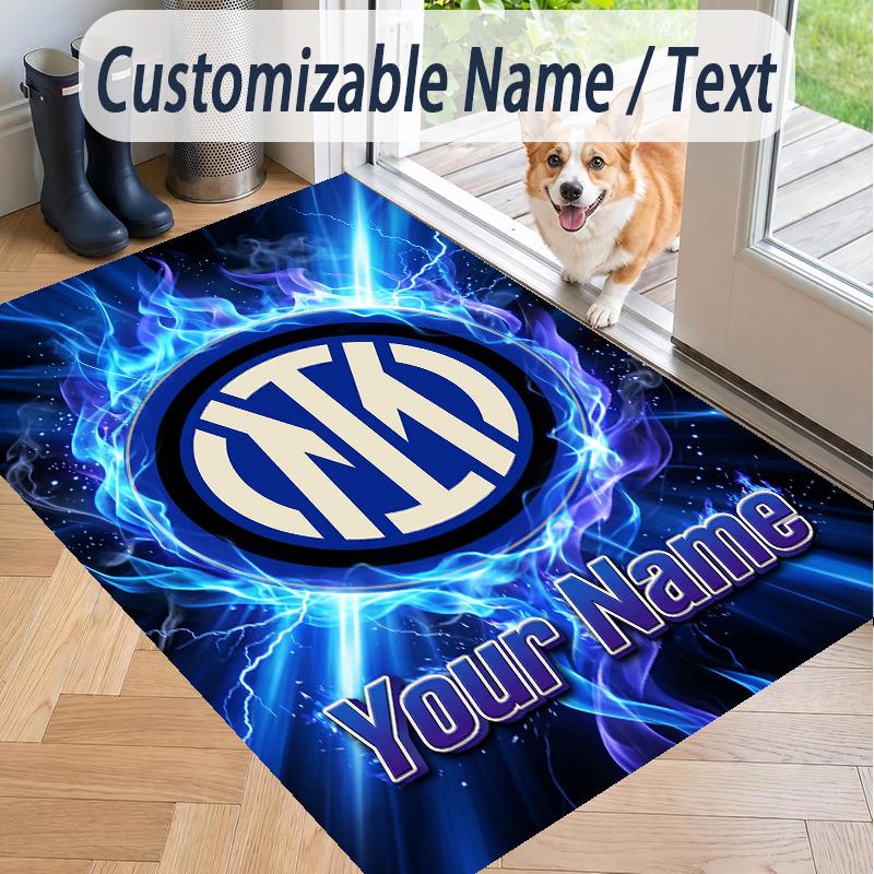 Custom Text Printed Rug Inter Milan Non Slip Floor Carpet For Home Room Decor