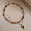 Double-layered Jewelry with Tiger Eye Stones, Autumn-winter String Pendant Necklace, Vintage Style Sweater Chain