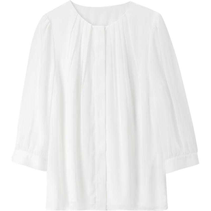 Shangdubbela Women s Round Neck 3/4 Sleeve Chiffon Blouse M