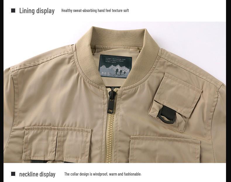Pánská přeshraniční bomber bunda - Funkční baseballový kabát s více kapsami a větruodolná bunda
